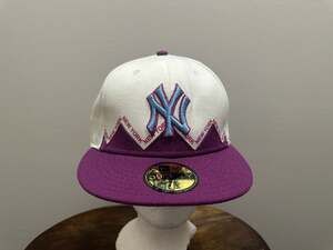 Vtg New Era 59FIFTY New York Yankees Fitted Hat Size 7 3/4 White Purple City